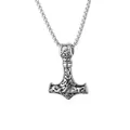 Περίτεχνο ασημί μενταγιόν Viking Mjölnir με χαρακτικά λύκου σε ατσάλινη αλυσίδα box - Σφυρί του Θορ Mjolnir / Αντίκα Ασημί