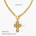 Vintage gold-plated stainless steel cross necklace with pearl pendant and stones - Vintage Pearl and Gemstone Cross (YHTSN-2501131-1)