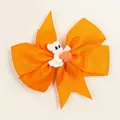 Halloween orange hair bow clip featuring a cute white ghost and pumpkin decoration - Ghost Style / Orange