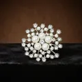 Elegant silver snowflake brooch with white pearls and sparkling rhinestones for women - Round Floral Cluster Style (BH09-Silver)