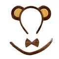 Brown plush monkey costume set including ears headband, bow tie, and tail accessory - Brown 3-Piece Set