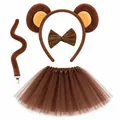 4-piece monkey costume set with brown ears headband, tail, bowtie and tutu skirt - Brown Tail 4-Piece Set