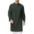 Camisa túnica de hombre en algodón verde oscuro con cuello mao y aberturas laterales - S / Tops / Gris oscuro