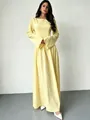 Elegant yellow French-style boat neck long-sleeve maxi dress with A-line silhouette - S / Dresses / Yellow