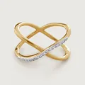 Elegant S925 sterling silver criss-cross ring with sparkling pavé diamond accents - HK Size 13 (US Size 6) / Gold