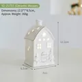 White ceramic Christmas house ornament with gold trim and warm interior LED light - Gold Rimmed Star Cutout House (YZ-25755) / 12.5x7x6.5cm, 268g