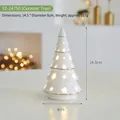 Elegant white ceramic Christmas tree lamp with star cutouts and gold trim, height 14.5cm - Ceramic Christmas Tree (YZ-24750) / 14.5x8cm / White
