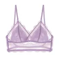 Elegant lavender French lace non-wired triangle cup bra with delicate thin straps - S / Tops / Purple