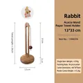 Natural acacia wood vertical kitchen paper towel holder with cute rabbit charm and size specs - Acacia Wood U-Shape - Rabbit Pendant