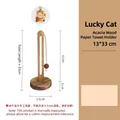 Premium acacia wood vertical paper towel holder with cute lucky cat charm detail - Acacia Wood U-Shape - Fortune Cat Pendant