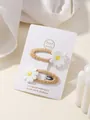Barrettes à cheveux marguerite faites main avec fleurs en tissu blanc sur support beige doux - Lot de 2 Marguerites en Fil Beige / 2A-25