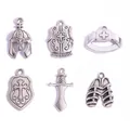 Retro silver alloy charms set featuring helmet, shield, and sword for DIY jewelry crafts - Antique Silver Full Set Pendants / 6 Styles x 1 Each (70x50mm)