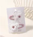 Beautiful handmade white embroidered daisy flower hair clips for girls on pink base - Style 2A-11 / 2 Pcs/Set / White (Large)