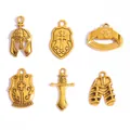 Vintage gold alloy charms set with helmet shield sword and armor for DIY jewelry crafts - Warrior Theme Pendant Set (1 of each 6 styles) / 6 Pieces/Set (70x50mm) / Antique Gold