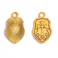 Antique gold shield pendant charm with embossed cross and sunburst for DIY necklaces - Cross Shield (A4-070) / 23x14mm / Antique Gold