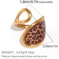 Adjustable leopard print ring in gold finish with detailed size and weight info - Liquid Flow Lines Leopard Style (A13-3-250721-1)