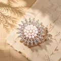 Elegant sunburst flower brooch featuring white pearls and sparkling rhinestones - Sunflower Radiant Pearl Style (BH37)