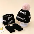 Detail of baby winter knit set with hat, neck warmer and gloves in black and pink - Set / Three-Piece Set / Black