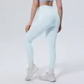 Vista posteriore dettagliata di leggings fitness azzurri a vita alta per yoga e palestra - Taglia S / Pantaloni e gonne / Blu Fantasma