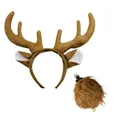 Χαριτωμένο καφέ στέκα με κέρατα ταράνδου και σετ με φουντωτή ουρά για τα Χριστούγεννα. - Σετ 2 τεμαχίων μεγάλα κέρατα (με ουρά) / Καφέ