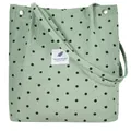 Stylish light green corduroy variant tote bag with black polka dot pattern for women - Bean Green Polka Dots