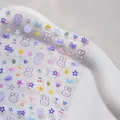 Bonitas pegatinas de uñas en relieve 3D con conejos y flores en suaves tonos macarrón - Conejo Lindo-Relieve
