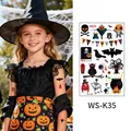 Luminous Halloween temporary tattoo stickers for kids with spooky cartoon icons WS-K35 - 120*76mm / Cartoon Skeleton and Owl Style (WS-K35)
