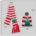 Festive Christmas striped knitted hat and scarf set featuring colorful LED lights - Christmas Tree Jacquard Set / Red White