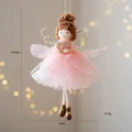 Handmade pink mesh skirt angel girl Christmas tree hanging ornament with gold wings - Heart Style (Style C) / 15.5X13CM