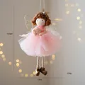 Handcrafted pink mesh skirt angel girl ornament with gold wings for Christmas tree - Star Style (Style B) / 15.5X13CM