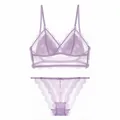 Sexy lilac lace lingerie set featuring a wire-free triangle bra and matching panties - S / Top And Bottom / Purple