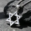 Vintage stainless steel hollow hexagram Star of David pendant necklace for men jewel - Pendant + Box Chain (60cm)
