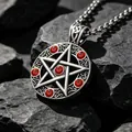 Vintage Silber Pentagramm Anhänger Halskette mit roten Kristallen und keltischen Knoten - Anhänger Halskette Set / 2.5x60cm Kette / Roter Strass Anhänger Mit Kette (SP417)