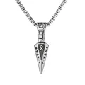 Macro detail of a vintage Viking arrow pendant with Nordic runes in silver finish - Arrow Style / Silver