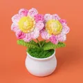 Handmade crochet pink and yellow flower potted plant for home or office decor gift - Double Head Sunflower Potted Plant - Gradient Pink