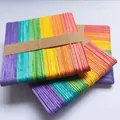 Premium rainbow colored wooden popsicle sticks for DIY arts and crafts handmade projects - Regular Flat End Style / 140*10*2mm (ai-50 Pieces) / Colorful