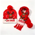 Conjunto de gorro y bufanda de punto de Navidad rojo con lindo patrón de reno - Estilo Reno Rojo OH DEER