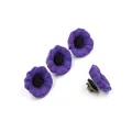 Detailed macro view of purple resin poppy flower brooches with antique bronze clutches. - 10 Pieces Pack / Purple