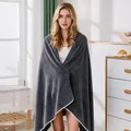 Oversized thick dark gray coral fleece bath towel wrap for adults with white trim detail - 90*180cm / Plain Grey