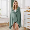 Ultra soft large green coral fleece bath towel with waffle texture wrapped on model - 70*140cm / Bean Green