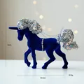 Figura de unicornio flocado azul con lentejuelas plata, adorno navideño de 12x15,5cm. - Unicornio flocado azul