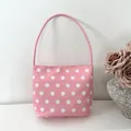 Pinkfarbene Nylon-Schultertasche mit weißen Punkten, stilvolle Damen-Achseltasche. - Rosa Gepunktet