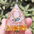 Hand-held crystal orgone pyramid with rose quartz sphere and sacred Hamsa hand symbol - 5cm / Hamsa Hand (QK41) / Purple