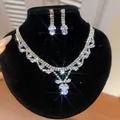 Elegante ketting en oorbellen set met waterdruppel strass voor dames - Ketting En Oorbellen Set / Wit