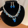 Elegante blauwe traanvormige strass sieradenset inclusief ketting en oorbellen dames - Ketting En Oorbellen Set / Blauw