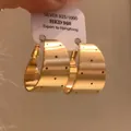 Gold-plated silver needle hoop earrings with dotted pattern on white tag - Black Polka Dot Decorated Hoop Style (74#) / Gold