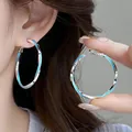 Elegant silver twisted hoop earrings featuring light blue enamel details for a minimalist look - 94# Twisted Hoop Style (94#) / Silver-Blue