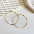 Minimalist gold-plated textured round hoop earrings in a vintage style - Twisted Texture Hoop Style (76#) / 7cm / Gold