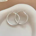 Minimalist silver needle hoop earrings with a matte metallic finish for women - European Large Hoop Style (81#) / 4cm / Matte Silver