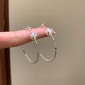 Silver hoop earrings featuring white pearls with chic black polka dots decoration - 5cm (84#) / Silver (Polka Dot Decoration)